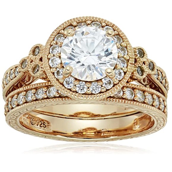 Italy Jewelry - Classic Style Gold And Diamond Ring Gold platted over Sterling